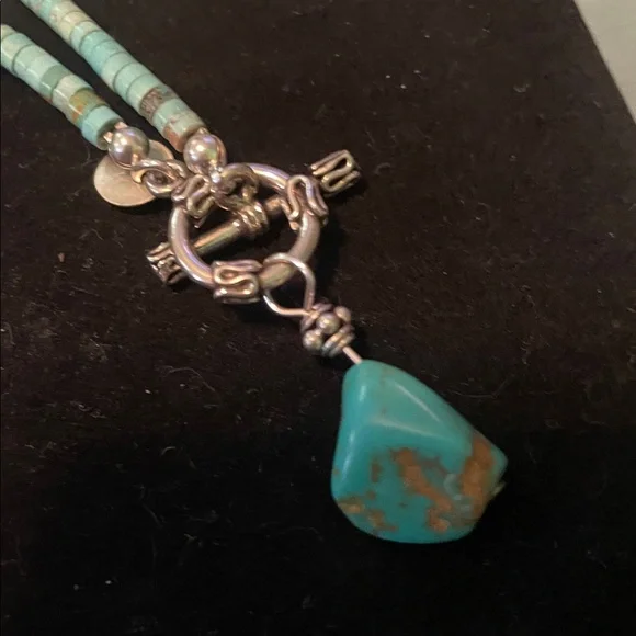 Silver and Turquoise nugget Necklace - Picture 3 of 4
